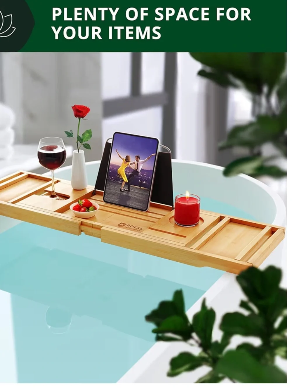 Royal Craft Wood Premium Foldable Bath Tray Caddy- Natural Wood NWOT